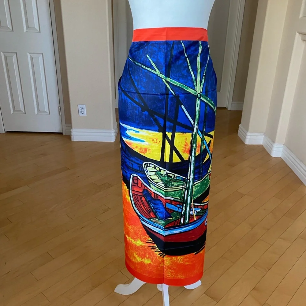 Colorful Silk Abstract Print Scarf Wrap Sarong Wall Art